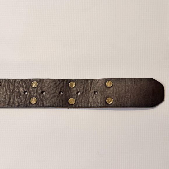 Will Leather Goods Belt Mens 36 Dark Brown Studded Leather Antique Brass Buckle - Picture 7 of 8